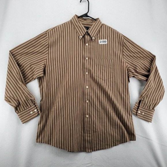 Dockers Shirt Men's Long Sleeve Striped Casual Button Up Collared Brown XL - Picture 11 of 11